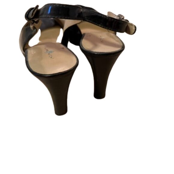 Jaclyn Smith Black Patent Peep Toe Sling Back Heels - 8.5 - Picture 4 of 5